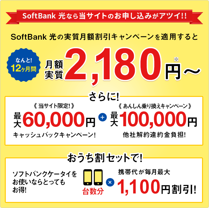 SoftBank 光なら当サイトのお申し込みがおトク!!