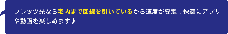 フレッツ光なら宅内まで回線を引いているから速度が安定！快適にアプリや動画を楽しめます♪